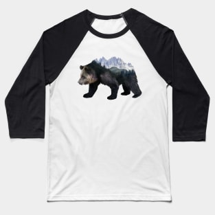 Dramabite Bear Double Exposure Surreal Wildlife Animal Mountains Baseball T-Shirt